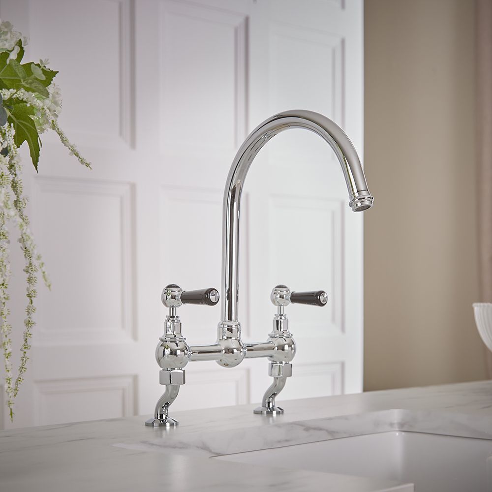 Milano Elizabeth - Traditional Cranked Bridge Kitchen Mixer Tap - Chrome and Black