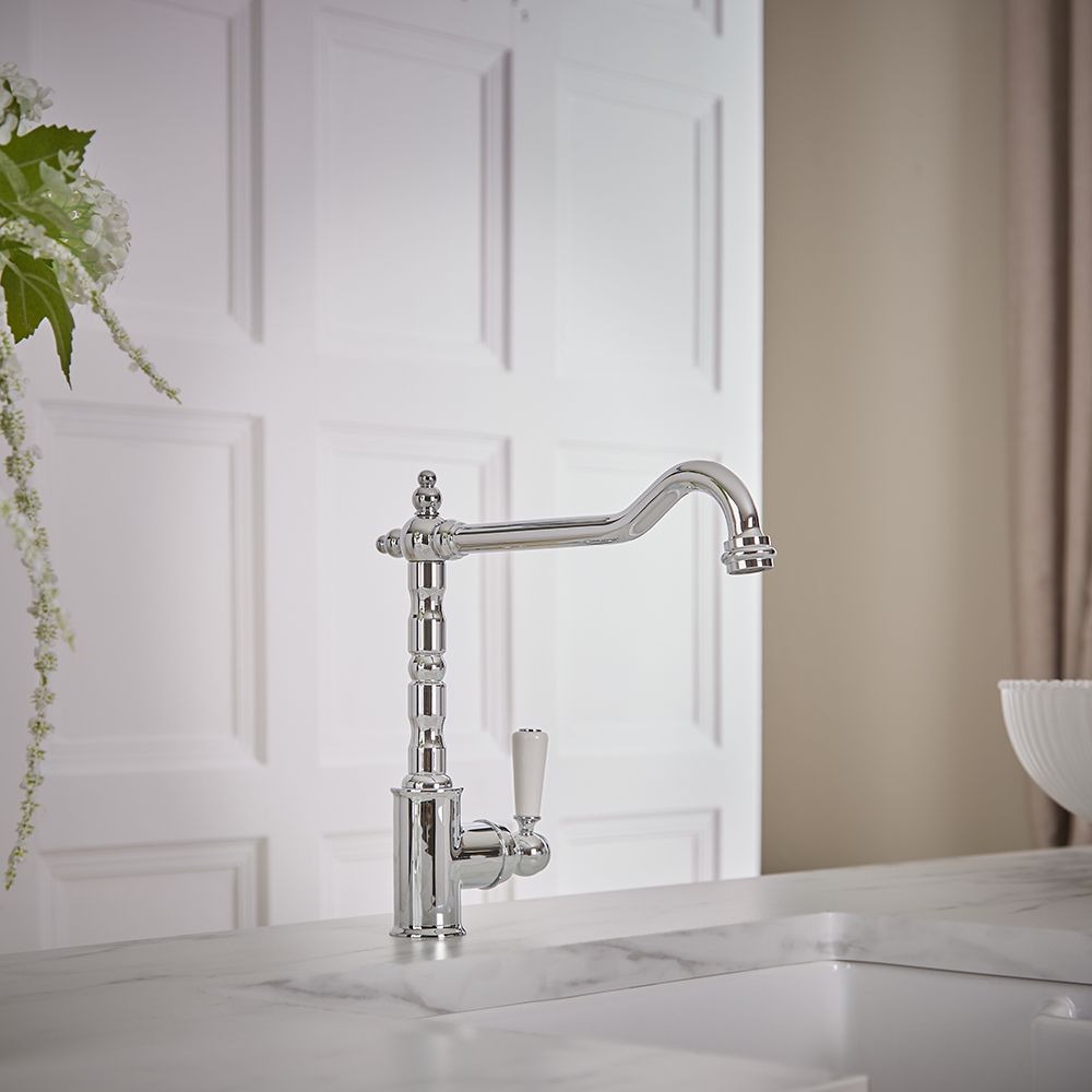 Milano Elizabeth - Single Lever Classic Kitchen Mixer Tap - Chrome and White