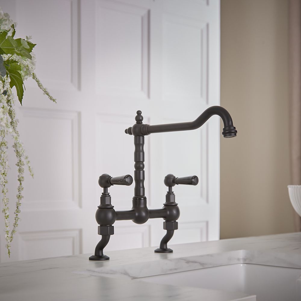 Milano Elizabeth - Classic Cranked Bridge Kitchen Mixer Tap - Black