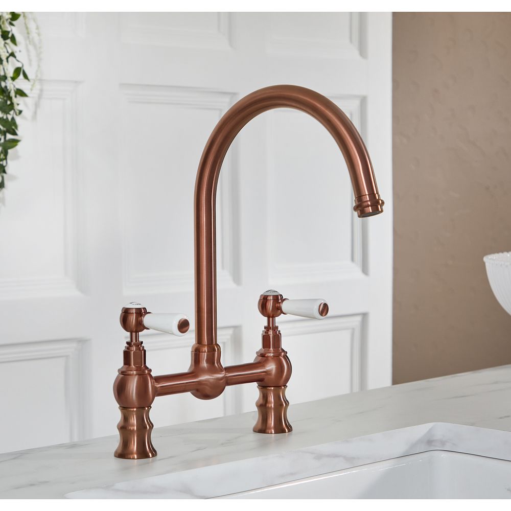 Milano Elizabeth - Traditional Bridge Kitchen Mixer Tap - Brushed Copper