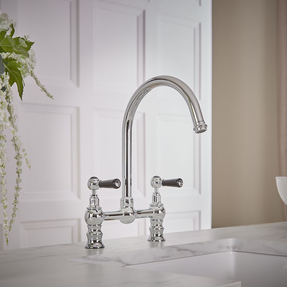 Milano Elizabeth - Traditional Bridge Kitchen Mixer Tap - Chrome and Black