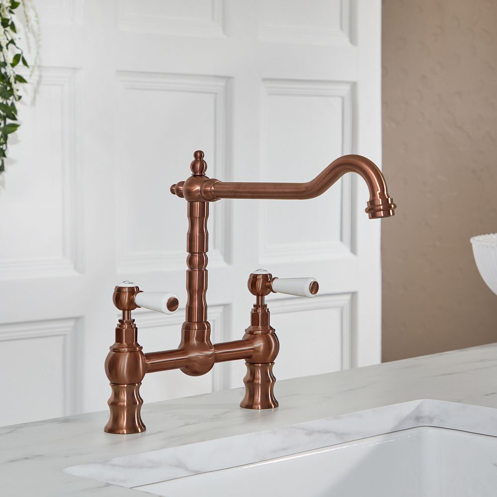 Milano Elizabeth - Classic Bridge Kitchen Mixer Tap - Brushed Copper