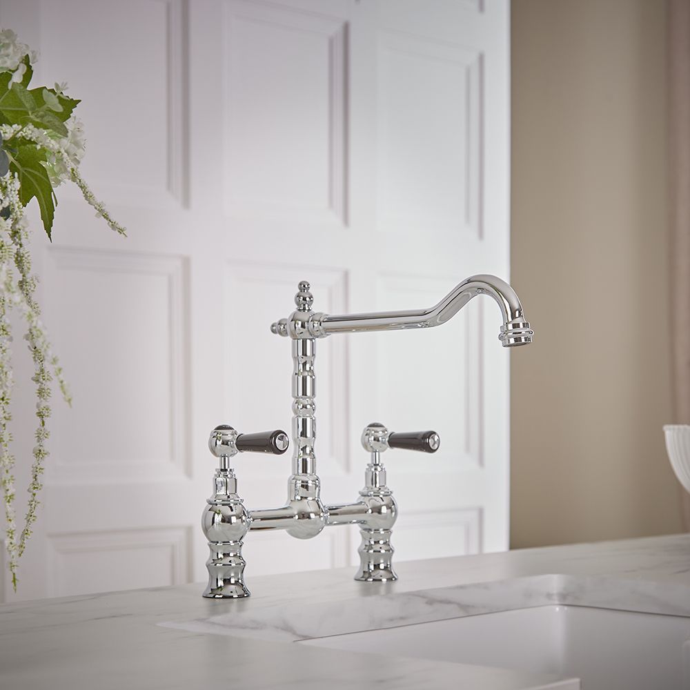 Milano Elizabeth - Classic Bridge Kitchen Mixer Tap - Chrome and Black