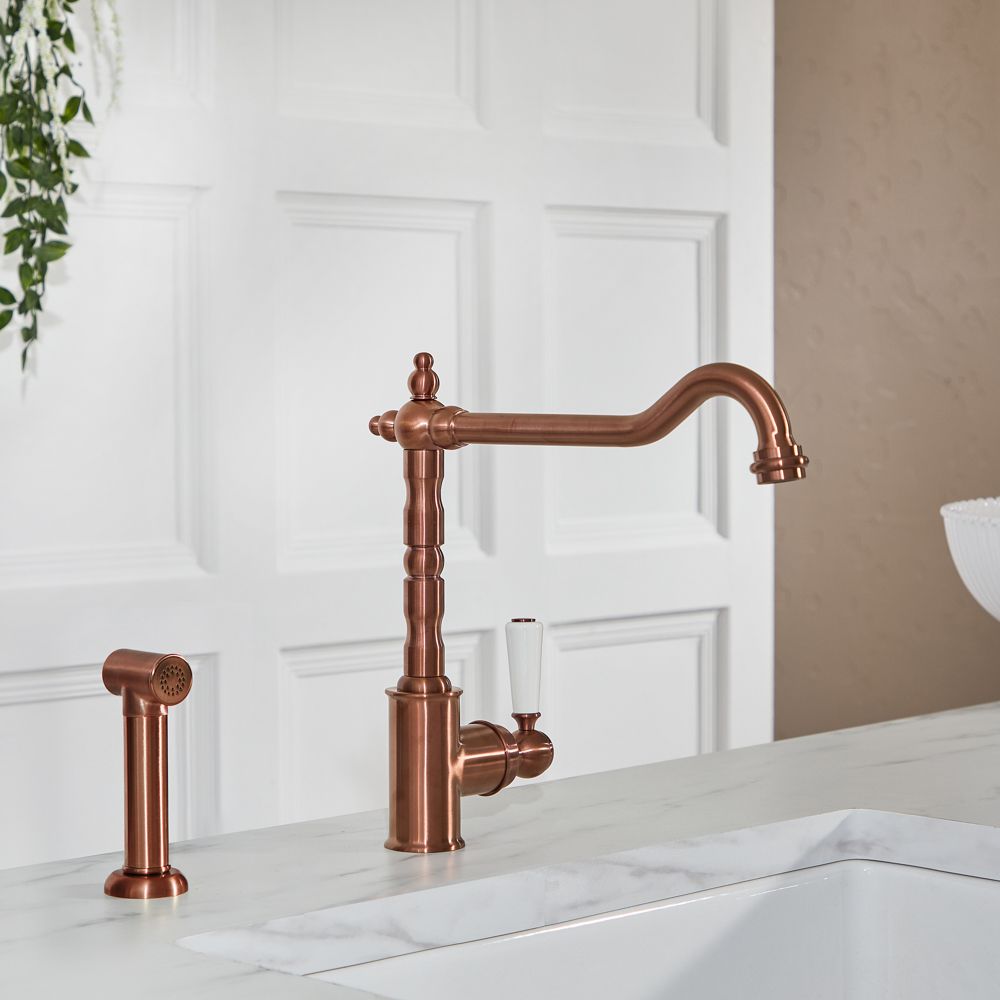 Milano Elizabeth - Single Lever Classic Kitchen Mixer Tap with Pull-Out Spray - Brushed Copper