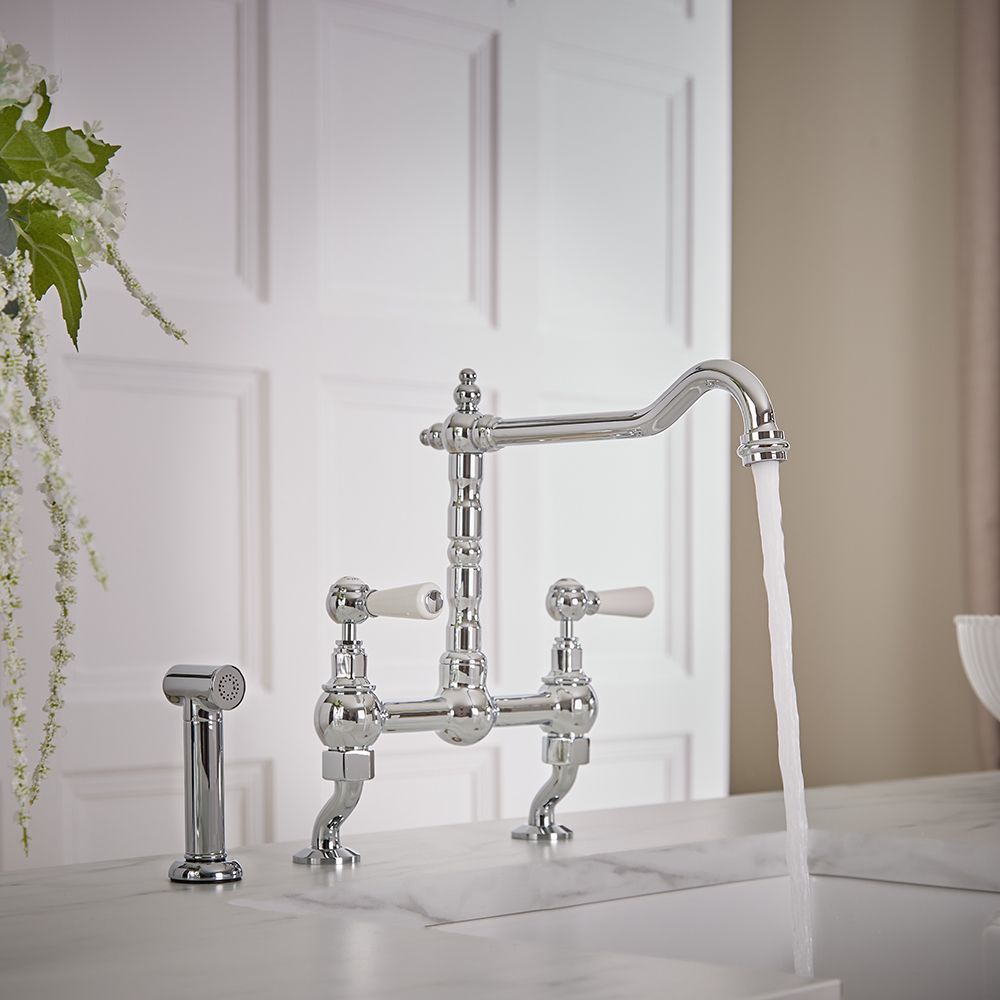 Milano Elizabeth - Classic Cranked Bridge Kitchen Mixer Tap with Pull-Out Spray - Choice of Finish