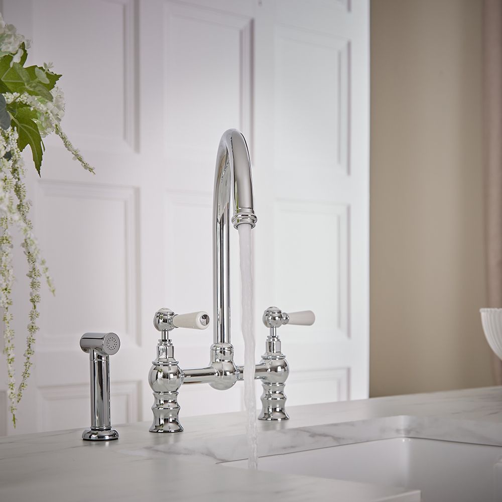 Milano Elizabeth - Traditional Bridge Kitchen Mixer Tap with Pull-Out Spray - Choice of Finish