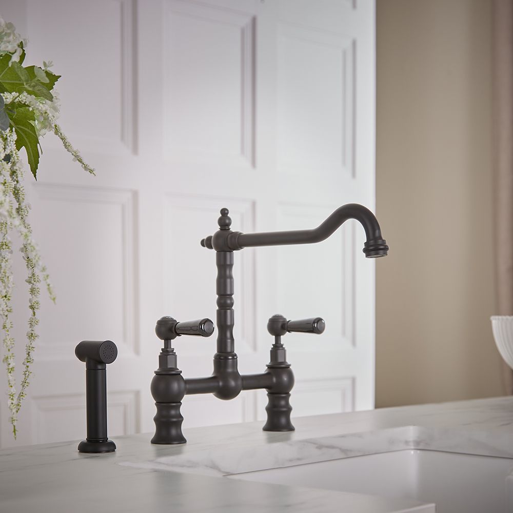 Milano Elizabeth - Classic Bridge Kitchen Mixer Tap with Pull-Out Spray - Black