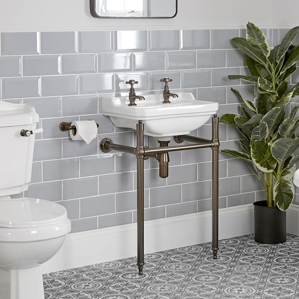 Milano Richmond - 500mm Traditional Basin and Washstand - Oil Rubbed Bronze (2 Tap-Holes)