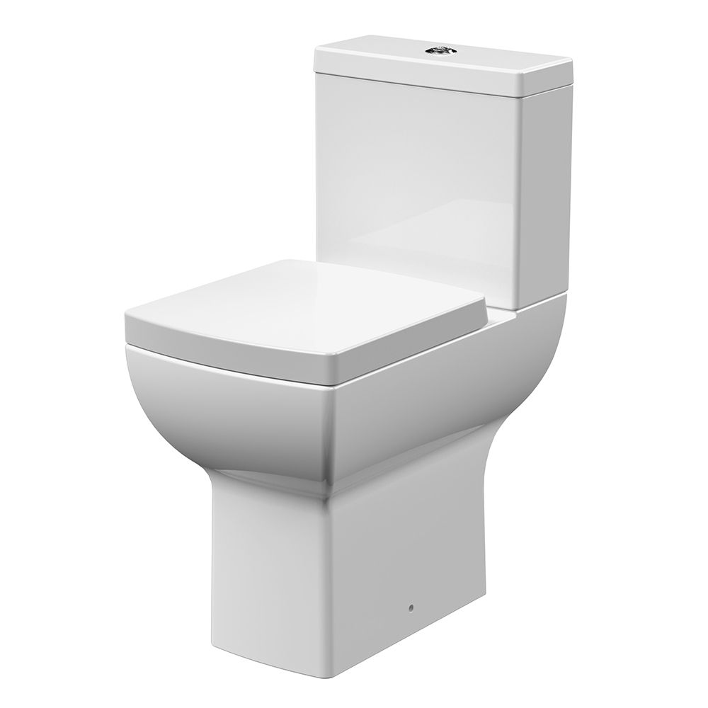 Nuie Ava - Modern Square Flush to Wall Comfort Height Close Coupled Toilet with Soft Close Seat