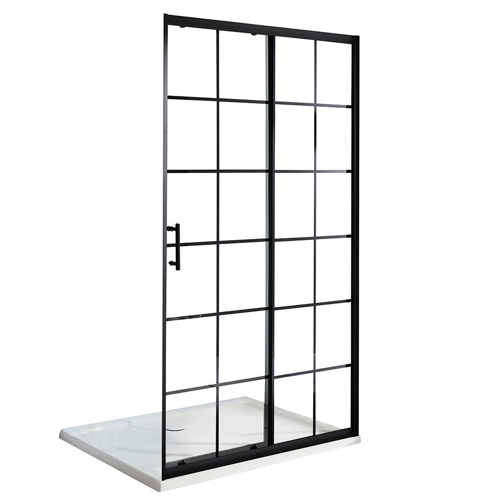 Buy Milano Barq - Recessed Walk In Shower Enclosure With Black Grid - View #5