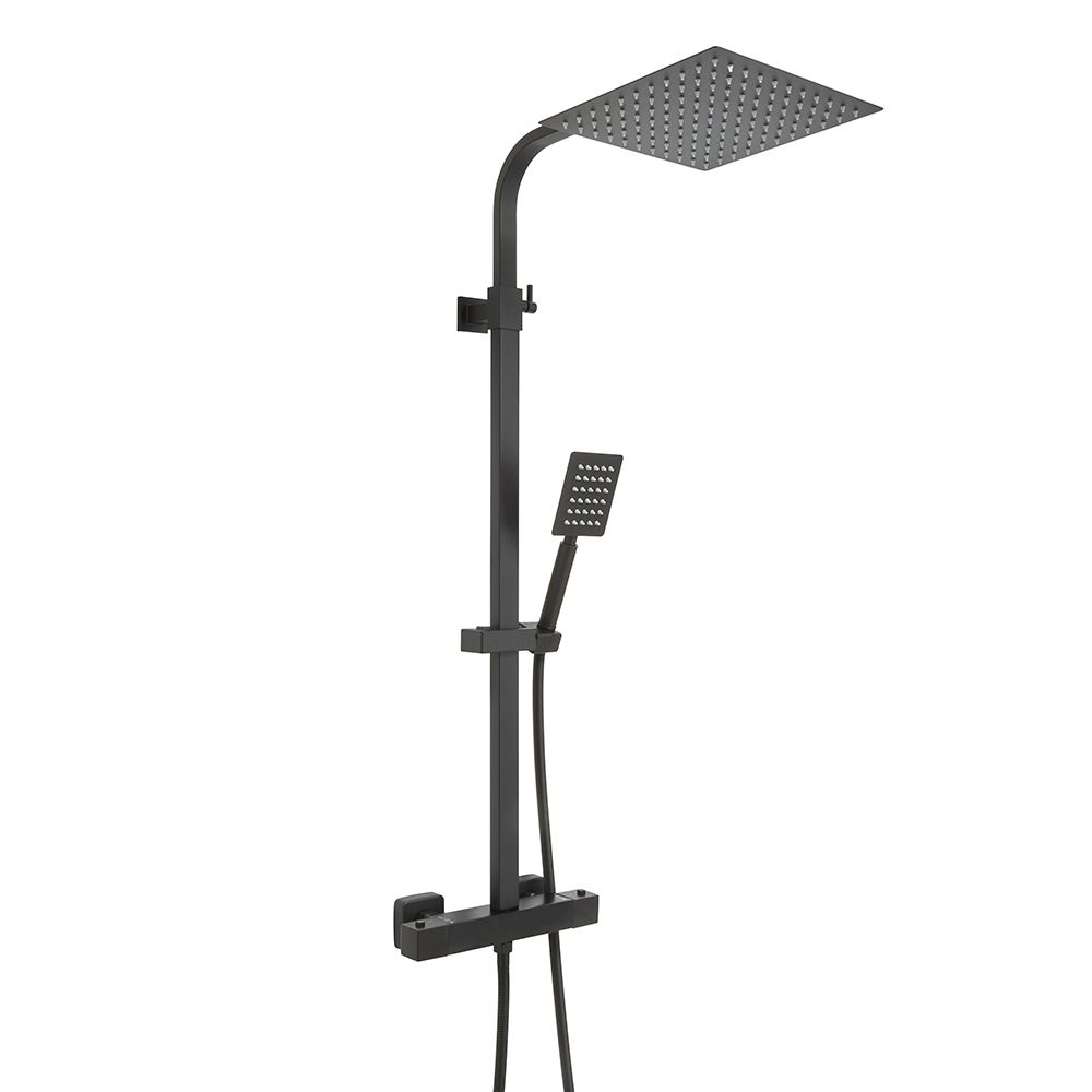 Milano Arvel - Modern Thermostatic Bar Shower Valve with Square Shower Head and Hand Shower - Choice of Finish