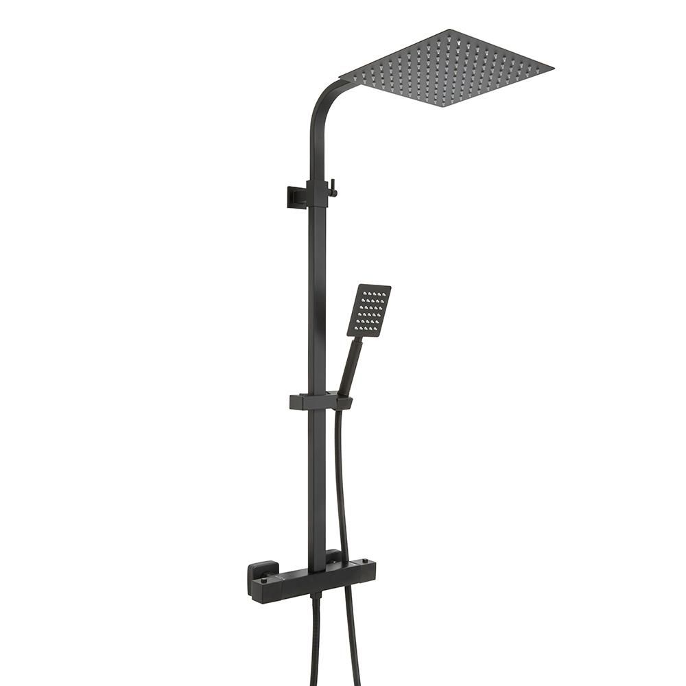 Milano Arvel - Modern Thermostatic Bar Shower Valve with Square Shower Head and Hand Shower - Black