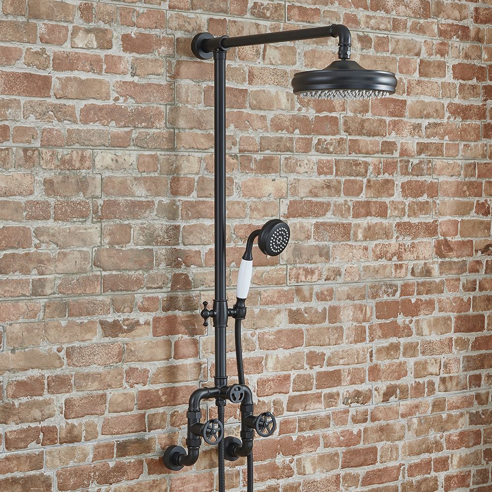 Milano Zandra - Industrial Style Manual Exposed Shower Valve with Round Shower Head and Hand shower - Black