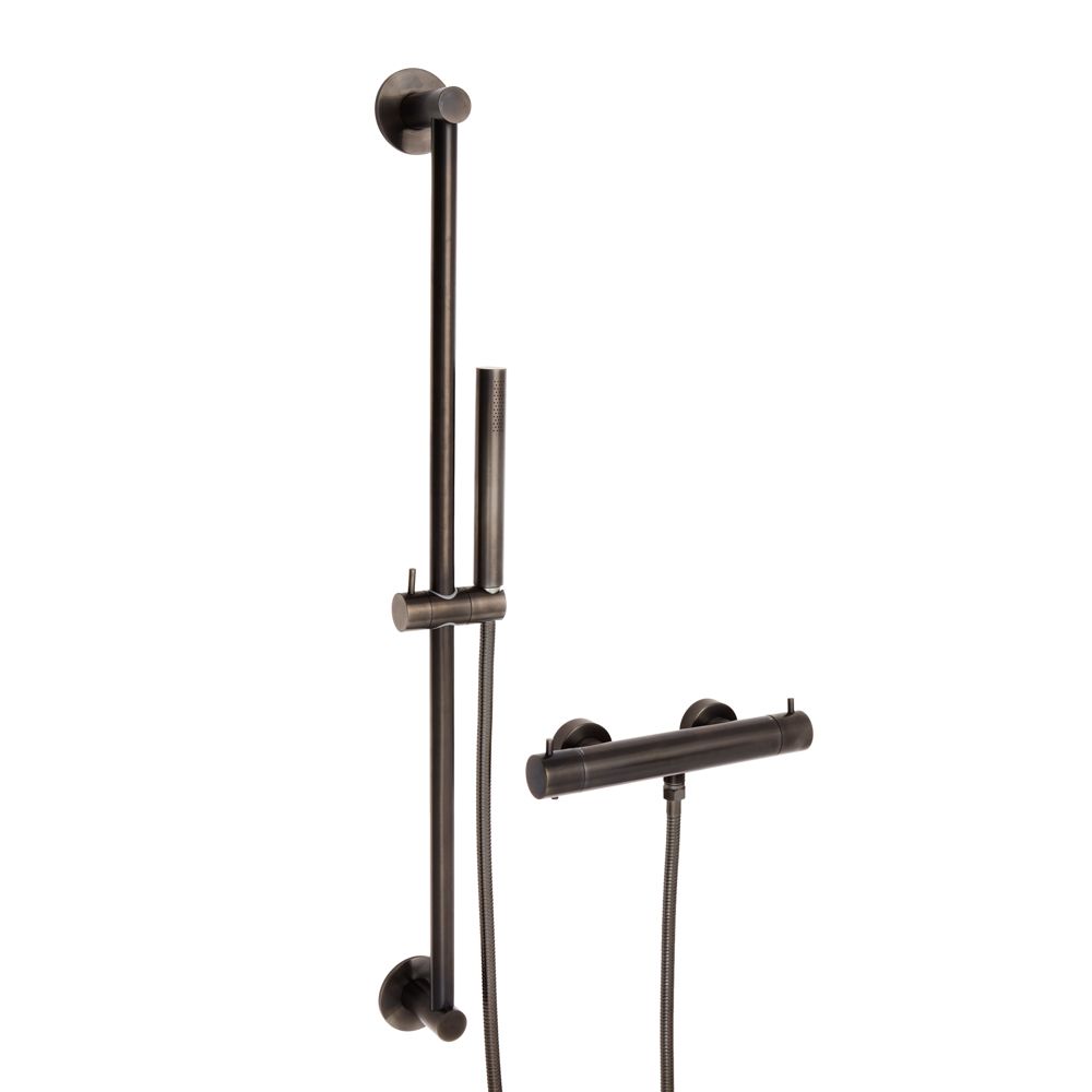 Milano Otto - Modern Round Thermostatic Bar Shower Valve with Hand Shower and Riser Rail - Black Nickel