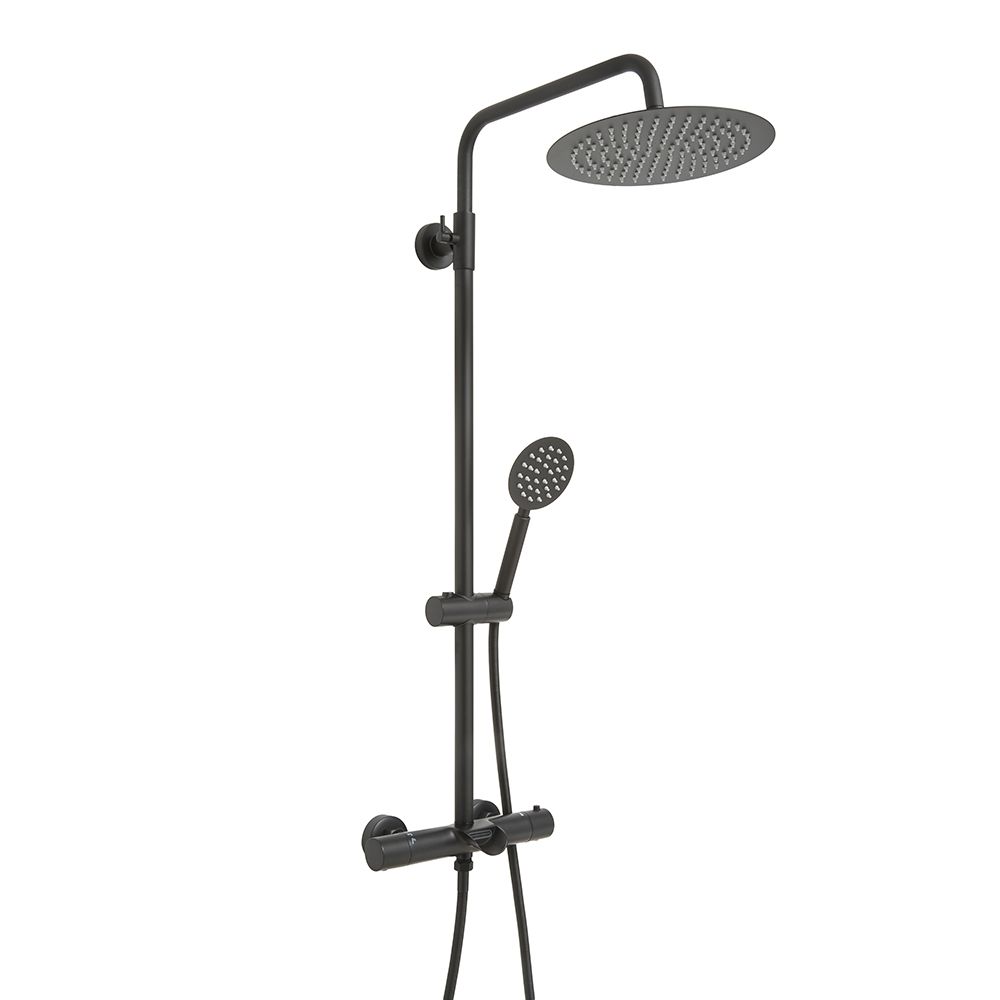 Milano Arlo - Modern Thermostatic Bar Shower Valve with Bath Spout, Round Shower Head and Hand Shower- Choice of Finish
