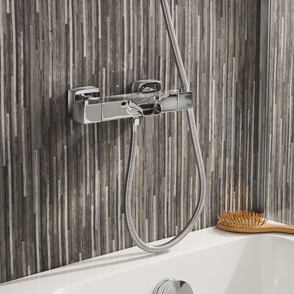 Milano Tolima - Modern Square Thermostatic Bar Shower Valve with Bath Spout - Choice of Finish