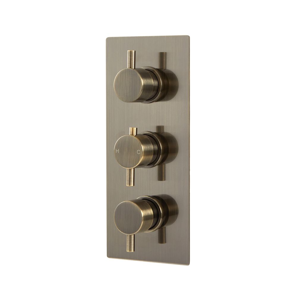 Milano Clarus - Modern 2 Outlet Triple Thermostatic Shower Valve - Aged Gold