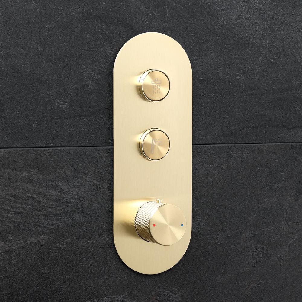 Milano Orta - Modern 2 Outlet Round Push Button Shower Valve - Brushed Brass