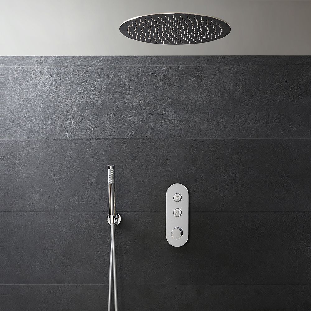 Milano Orta - Chrome Thermostatic Push Button Shower with Recessed Shower Head (2 Outlet) - Choice of Hand Shower