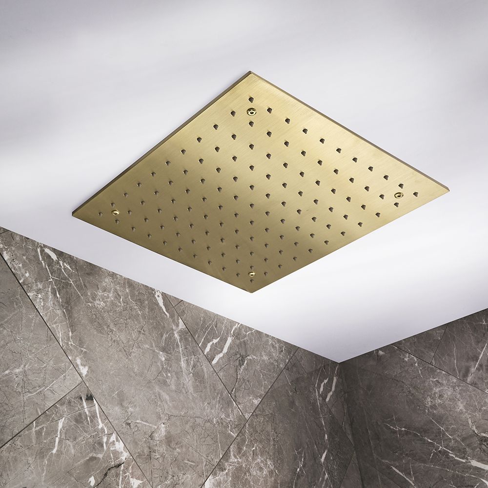 Milano Ayanna - Modern 400mm Square Ceiling Mounted Recessed Shower Head - Brushed Brass