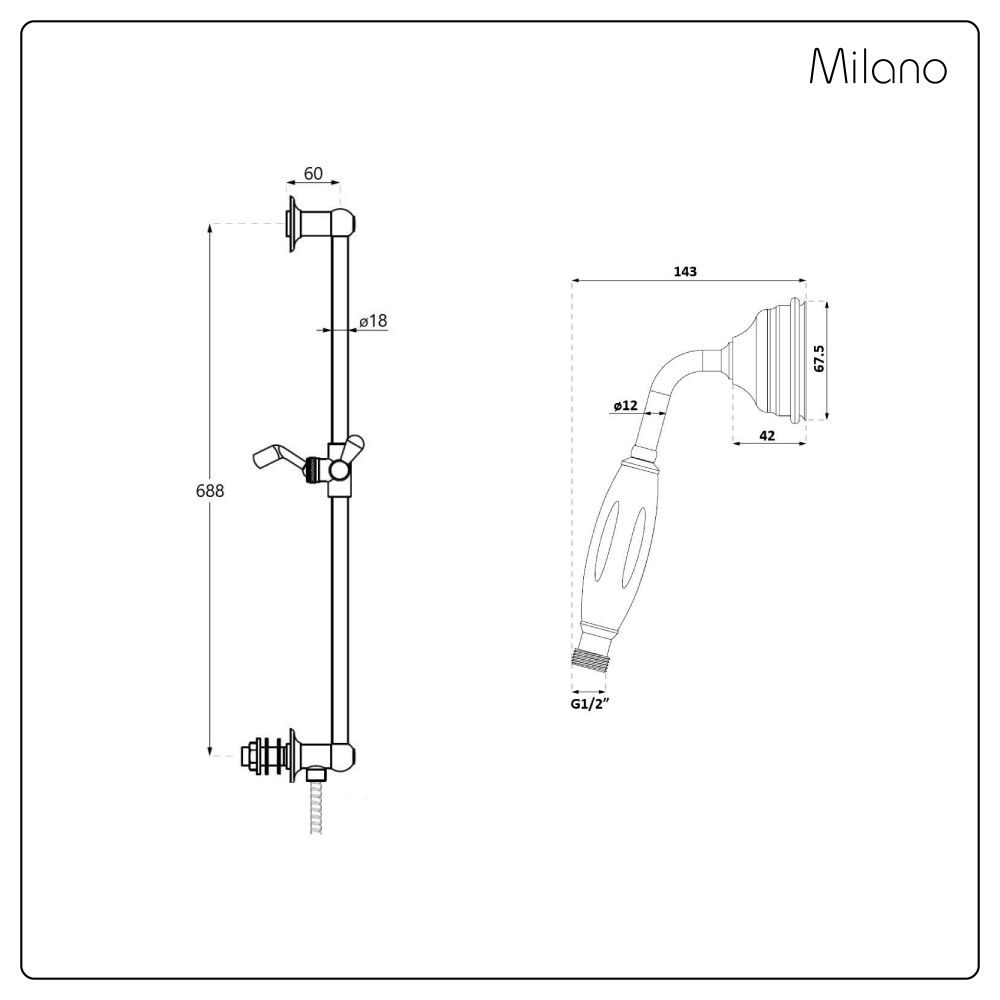 Milano Elizabeth - Traditional Riser Rail Kit with Hand Shower and ...