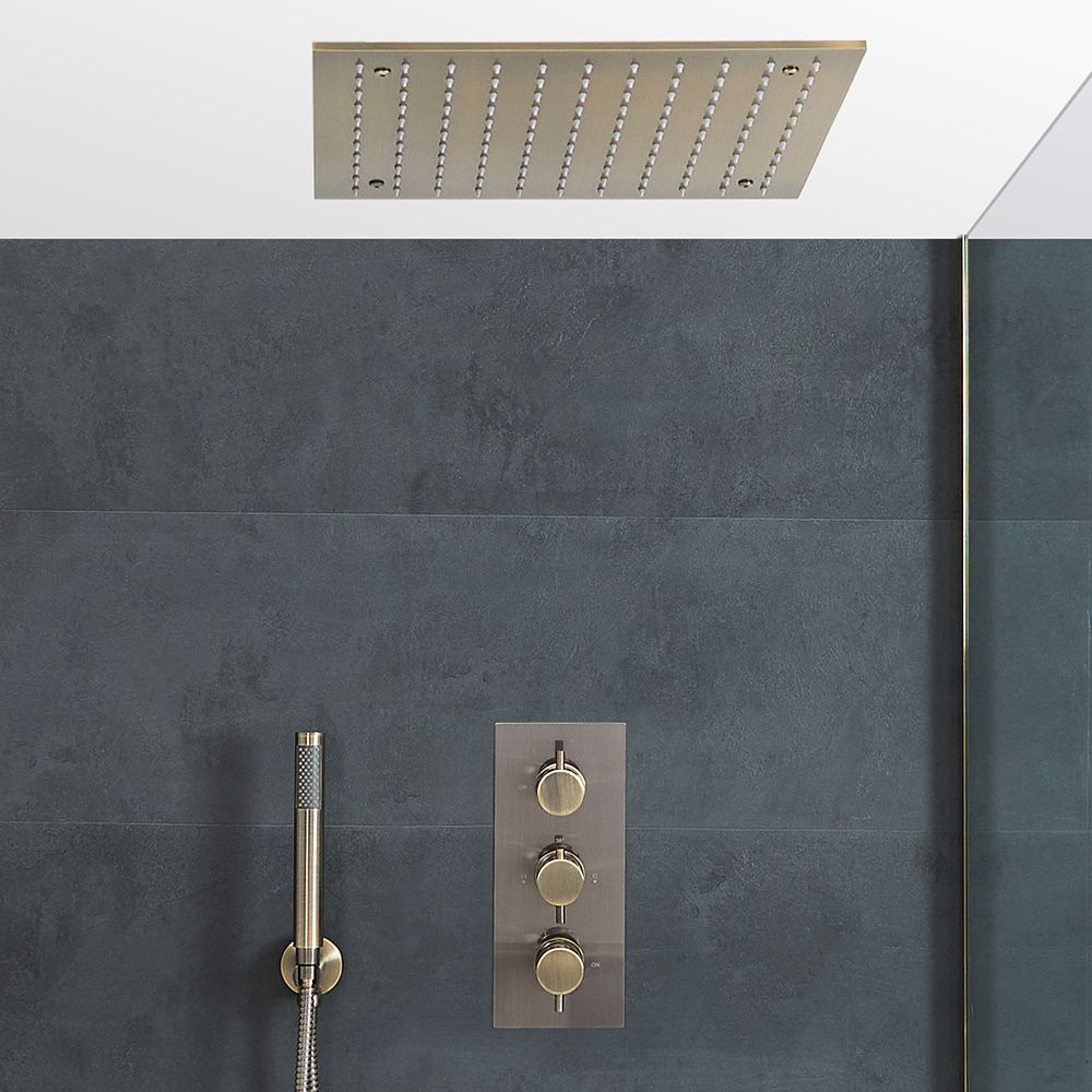 Milano Clarus - Thermostatic Shower with Recessed Shower Head and Hand Shower - Aged Gold