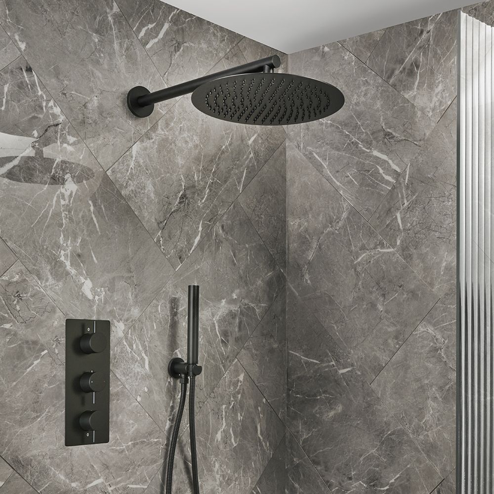 Milano Otto - Modern Thermostatic Shower with Triple Valve, Wall Mounted Shower Head and Hand Shower - Choice of Finish (2 Outlets)