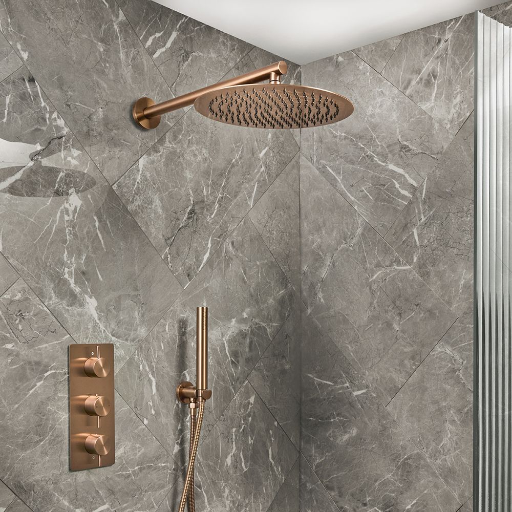 Milano Otto - Modern Thermostatic Shower with Triple Valve, Wall Mounted Shower Head and Hand Shower - Choice of Finish (2 Outlets)
