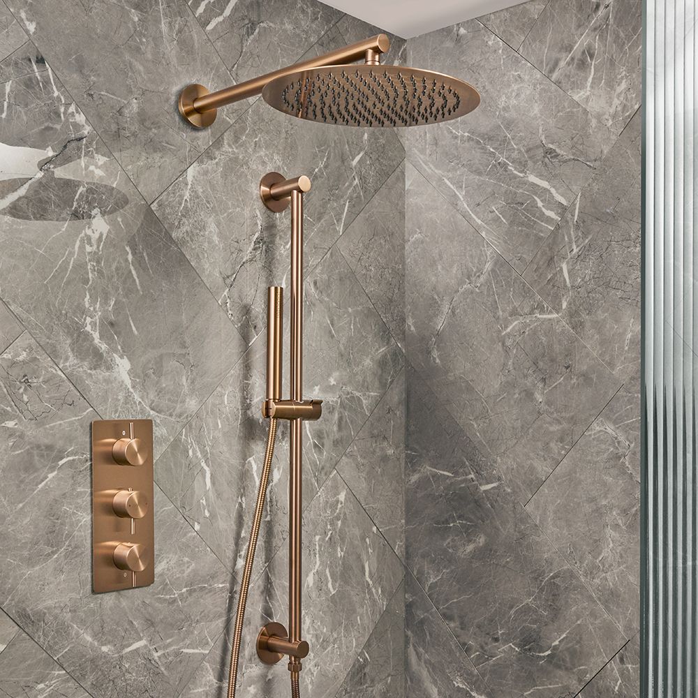 Milano Otto - Modern Thermostatic Shower with Triple Valve, Wall Mounted Shower Head and Riser Rail Kit - Choice of Finish (2 Outlets)