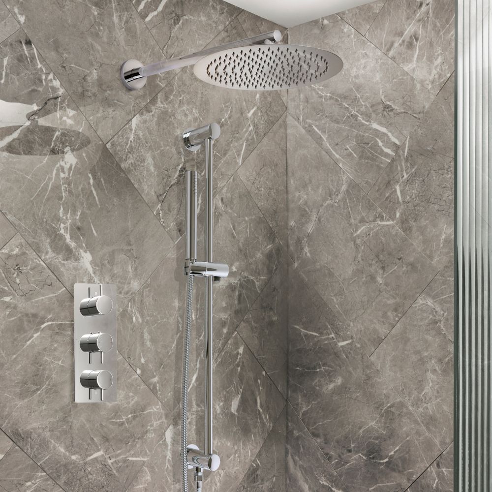 Milano Otto - Modern Thermostatic Shower with Triple Valve, Wall Mounted Shower Head and Riser Rail Kit - Choice of Finish (2 Outlets)