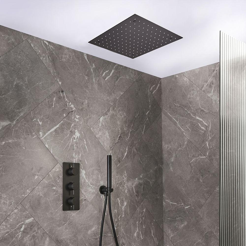 Milano Otto - Modern Thermostatic Shower with Triple Valve, Recessed Shower Head and Hand Shower - Choice of Finish (2 Outlets)