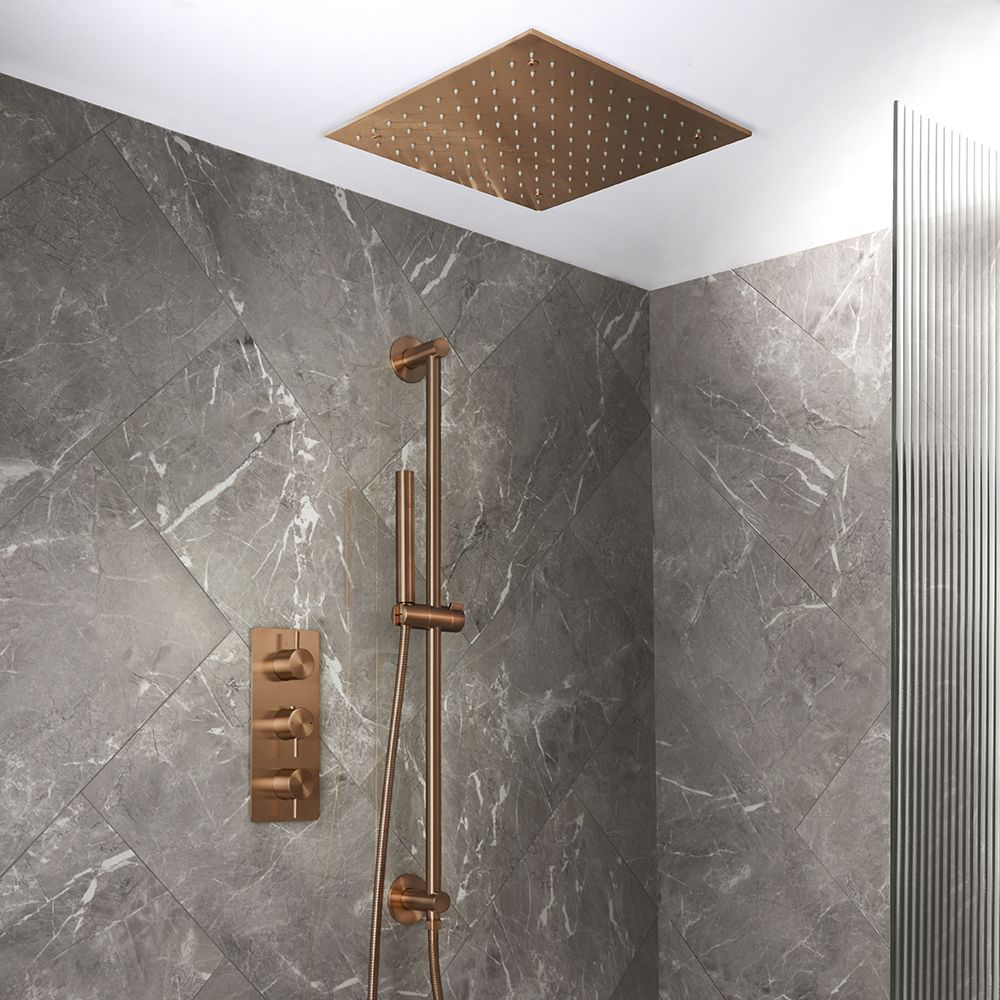 Milano Otto - Modern Thermostatic Shower with Triple Valve, Recessed Shower Head and Riser Rail Kit - Choice of Finish (2 Outlets)