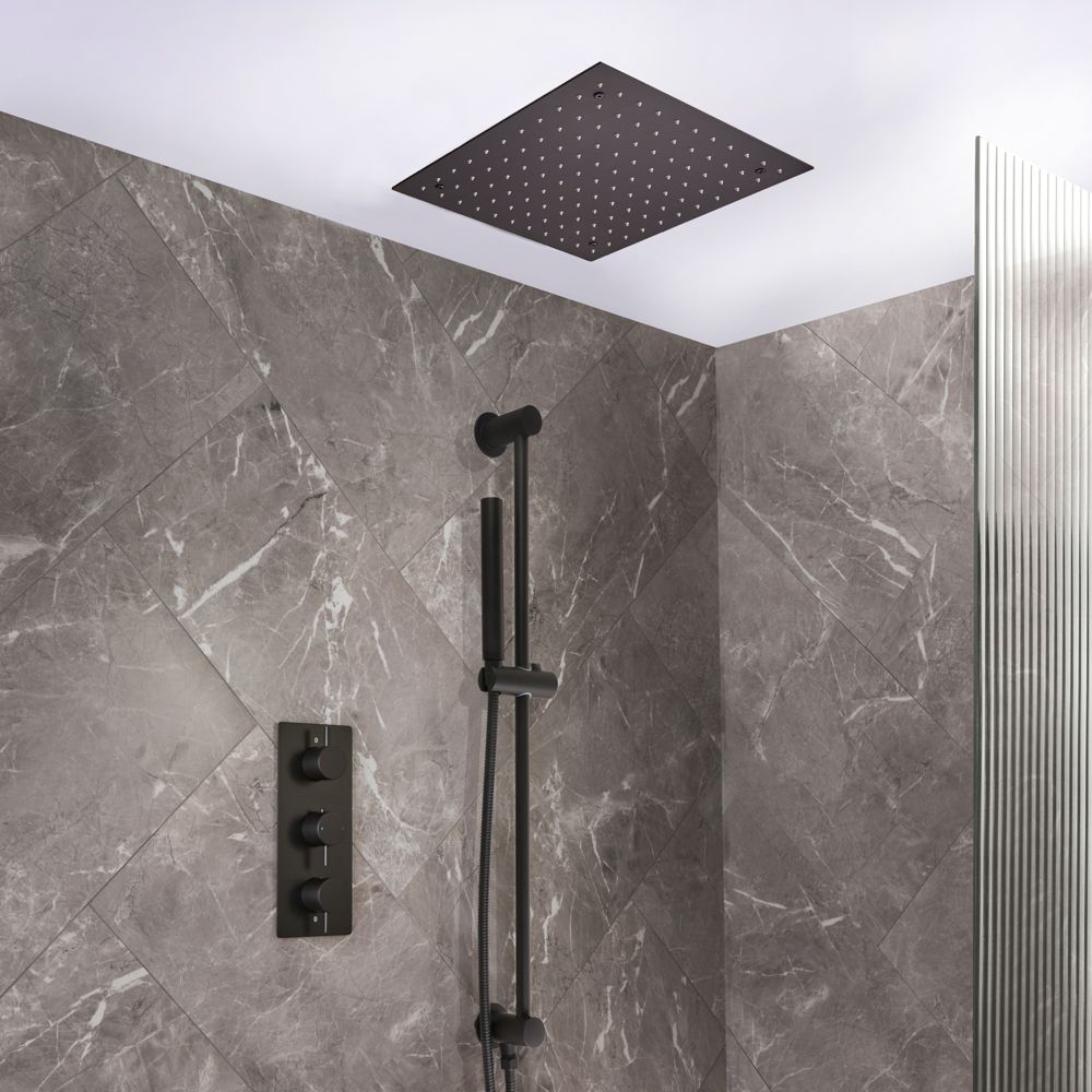 Milano Otto - Modern Thermostatic Shower with Triple Valve, Recessed Shower Head and Riser Rail Kit - Choice of Finish (2 Outlets)