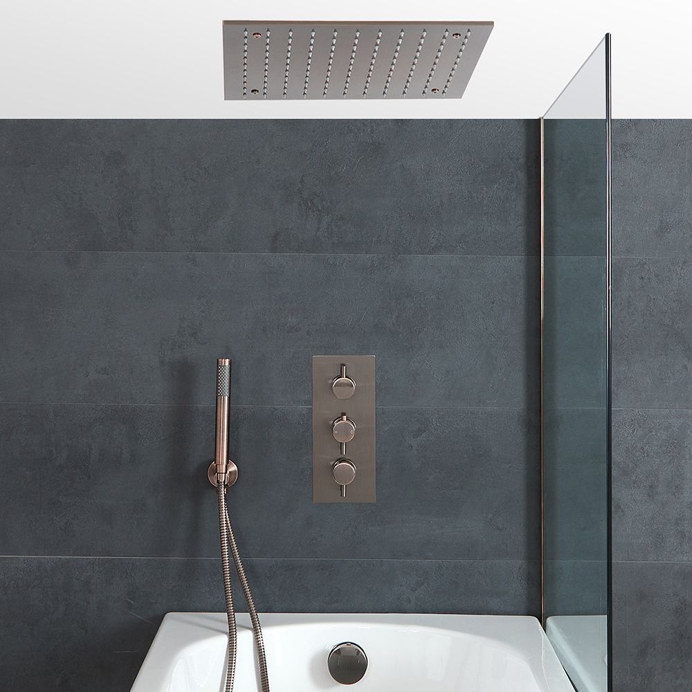 Milano Amara - Thermostatic Shower with Diverter, Recessed Shower Head, Hand Shower and Overflow Bath Filler - Aged Bronze