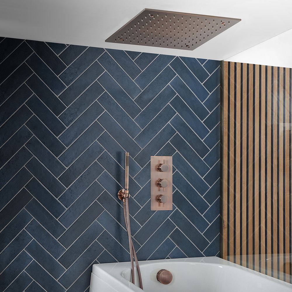 Milano Eris - Thermostatic Shower with Diverter, Recessed Shower Head, Hand Shower and Overflow Bath Filler - Copper