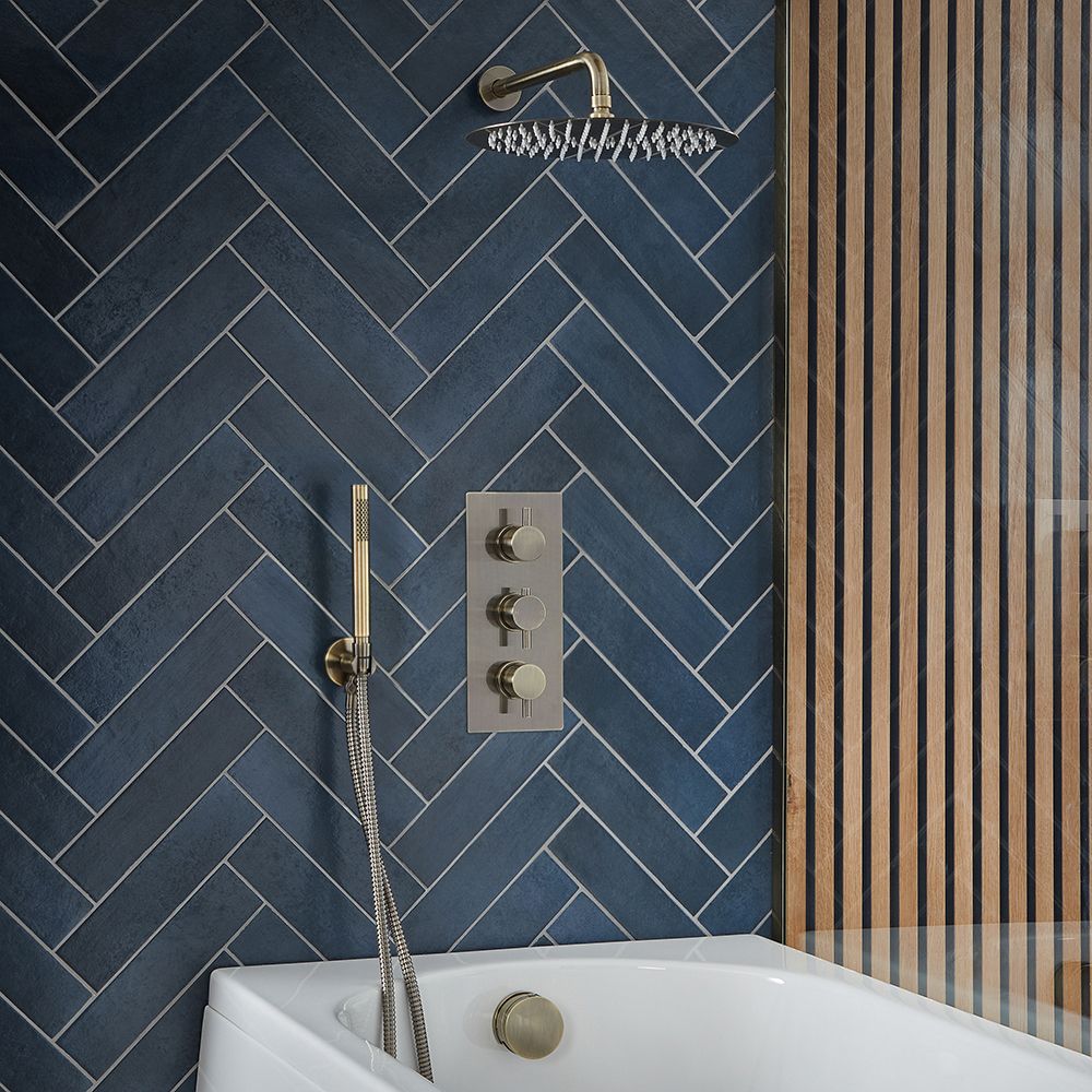 Milano Monet - Thermostatic Shower with Diverter, Shower Head, Hand Shower and Overflow Bath Filler - Antique Brass (3 Outlet)