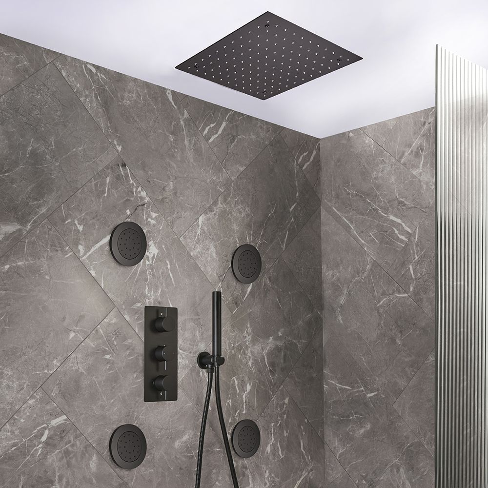 Milano Otto - Modern Thermostatic Shower with Recessed Shower Head, Body Jets and Hand Shower - Choice of Finish (3 Outlets)