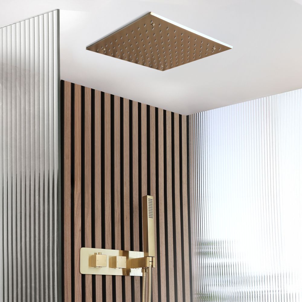 Milano Lyra - Thermostatic Shower with Diverter, 400mm Recessed Head and Hand Shower (2 Outlet) - Brushed Brass