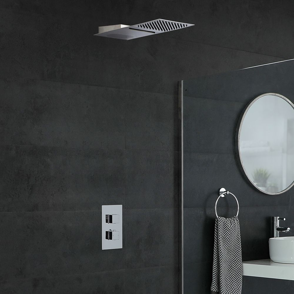 Milano Arvo - Chrome Thermostatic Shower with Diverter and Waterblade Shower Head (2 Outlet)