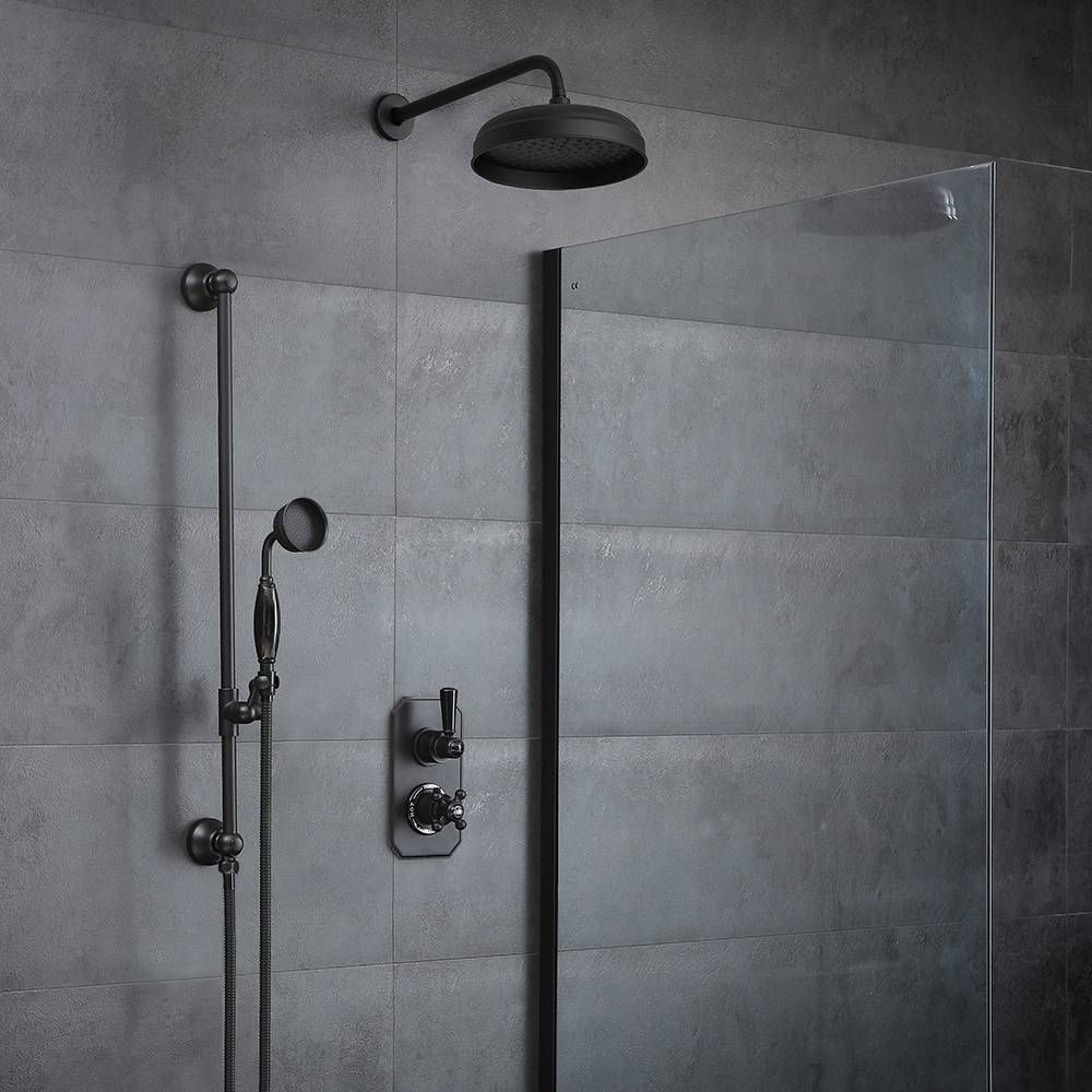 Milano Elizabeth - Black Traditional Thermostatic Shower with Diverter, Shower Head, Hand Shower and Riser Rail (2 Outlet)
