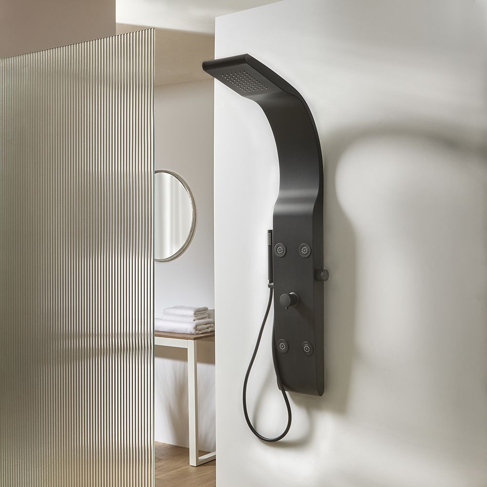 Milano Barton - Modern Shower Tower Panel with Shower Head, Hand Shower and Body Jets - Black
