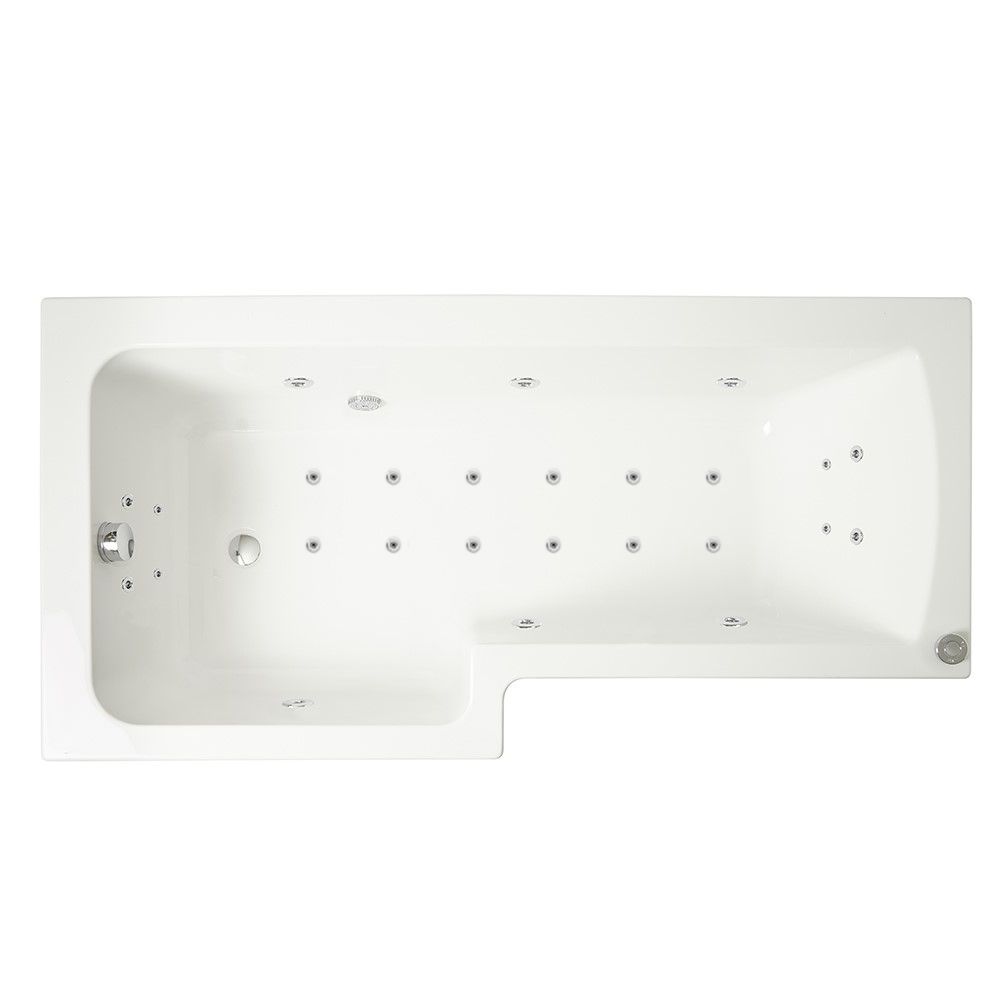 Milano Elswick - Whirlpool L-Shaped Spa Shower Bath with Screen - Choice of Jets, Sizes and Panels