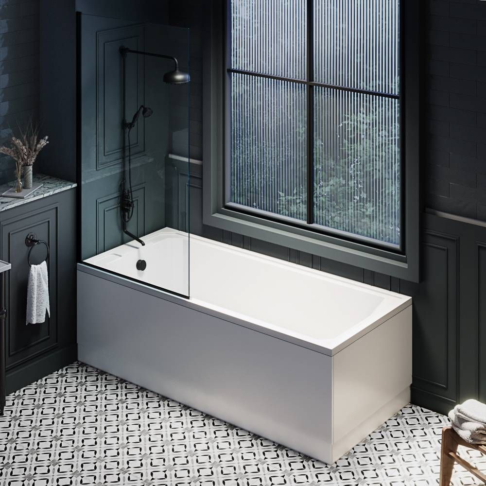 Milano Richmond - Traditional Art Deco Single Ended Shower Bath with Black Bath Screen - Choice of Size and Panels