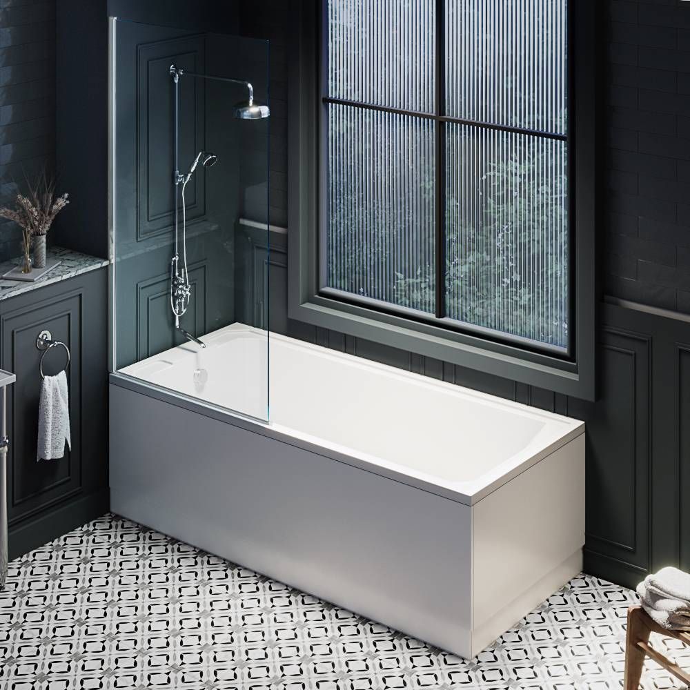 Milano Richmond - Traditional Art Deco Single Ended Shower Bath with Chrome Bath Screen - Choice of Size and Panels