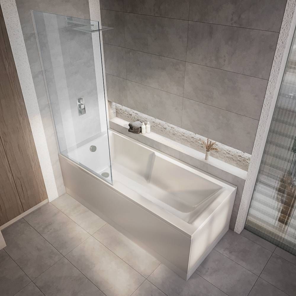 Milano Elswick - 1700mm x 750mm Modern Square Straight Shower Bath with Chrome Bath Screen - Choice of Panels