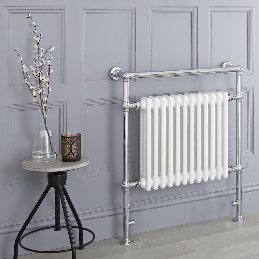 Milano Elizabeth - White and Chrome Traditional Electric Heated Towel Rail - 930mm x 790mm