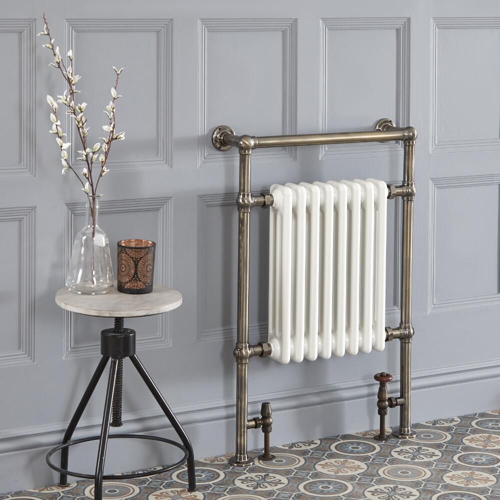 Milano Elizabeth - Dark Brushed Brass Traditional Heated Towel Rail - 930mm x 620mm