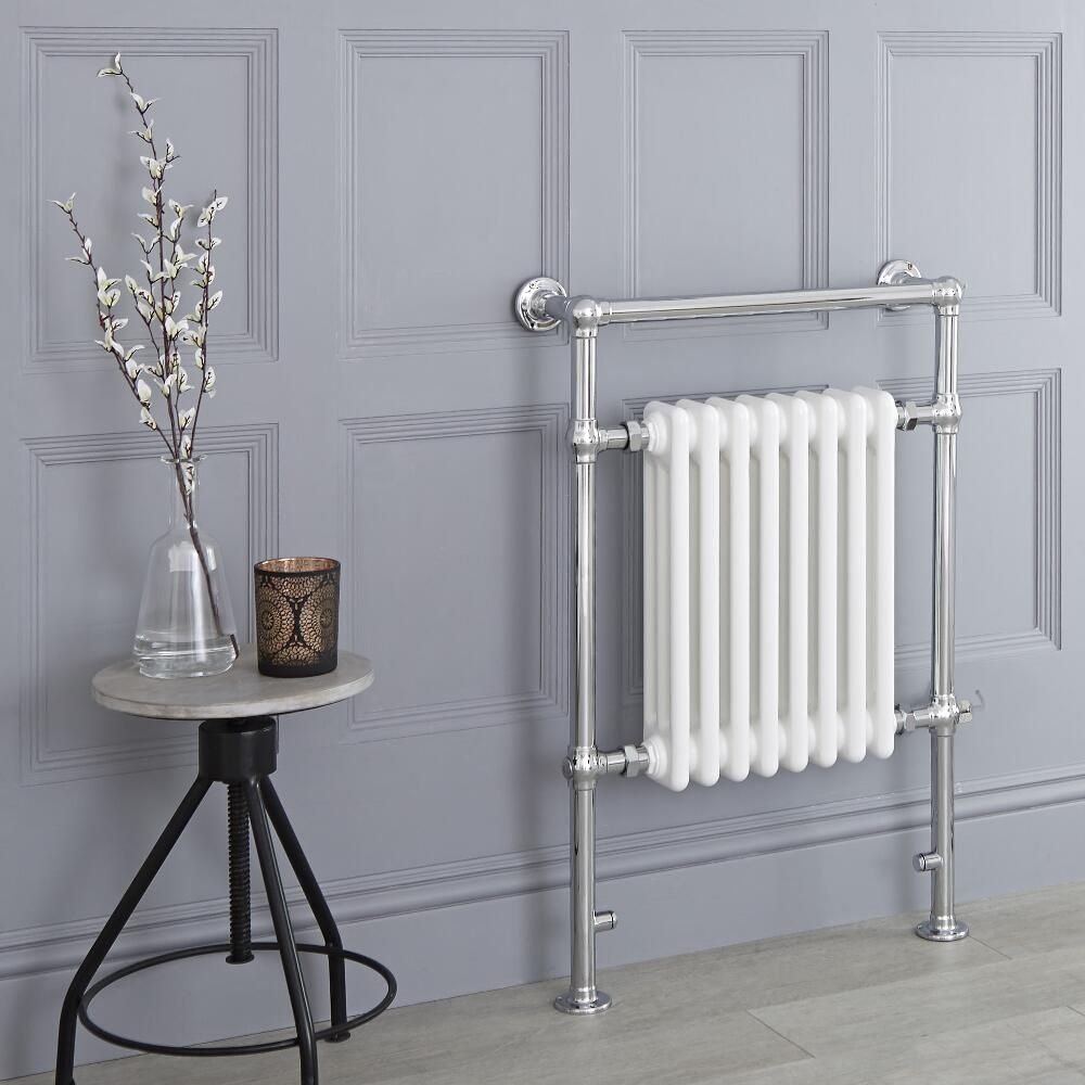 Milano Elizabeth - White and Chrome Traditional Electric Heated Towel Rail - 930mm x 620mm