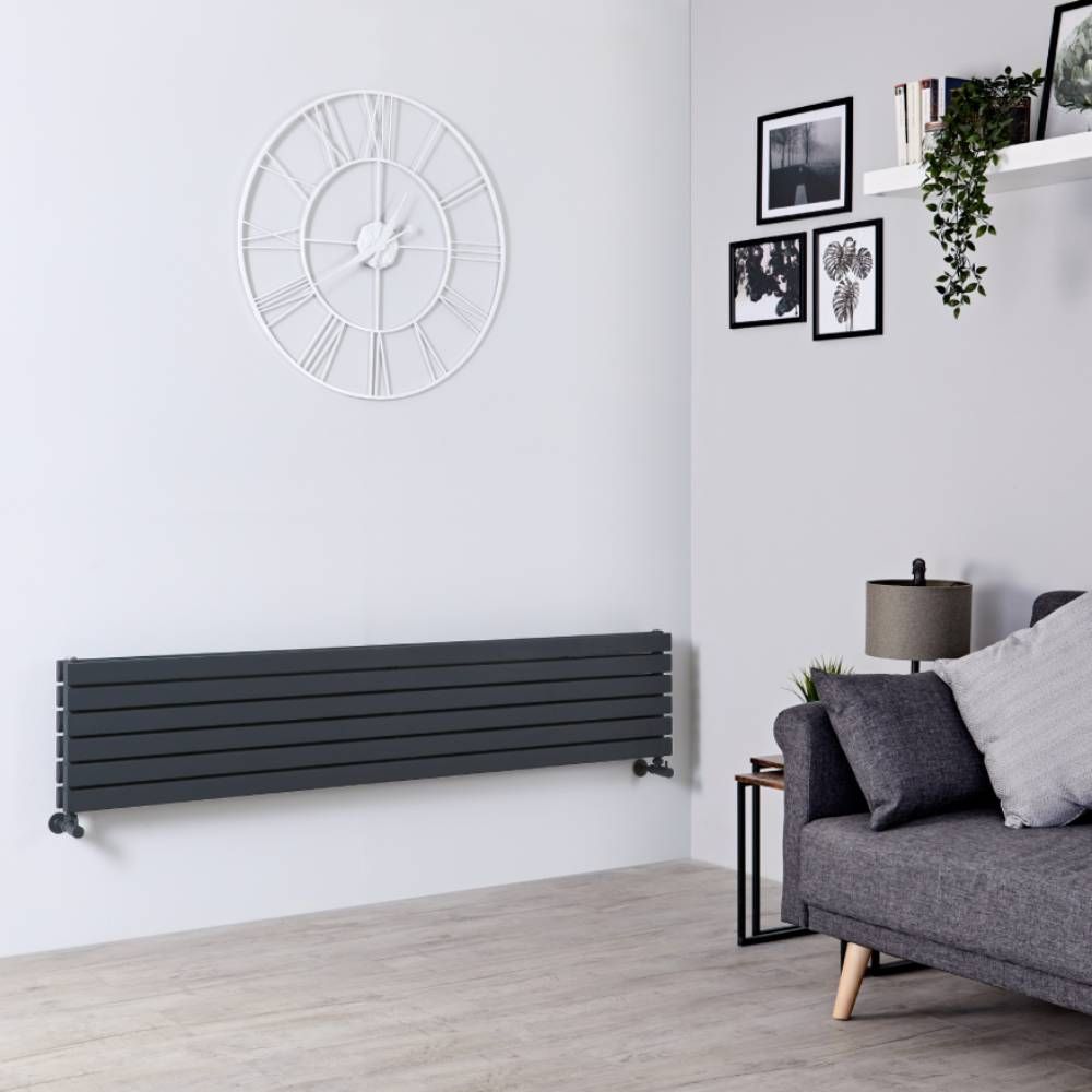 Milano Capri - Anthracite Flat Panel Horizontal Designer Radiator - 354mm x 1780mm (Double Panel)