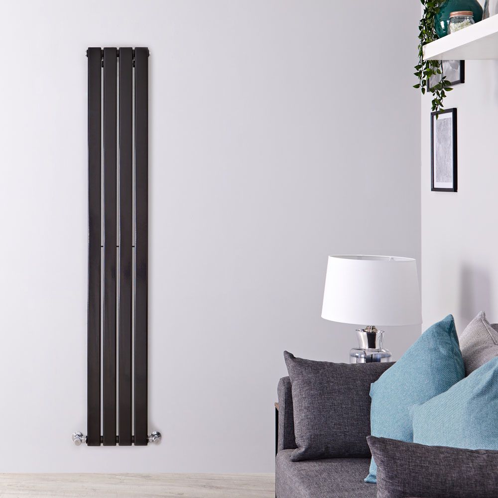 Milano Alpha - Black Flat Panel Vertical Designer Radiator - 1780mm x 280mm (Single Panel)